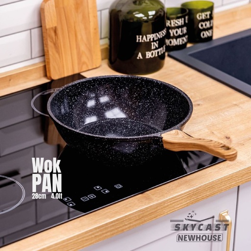 مقلاية ووك ( عميقه ) جرانيت بيد خشبي سكاي كاست 28سم